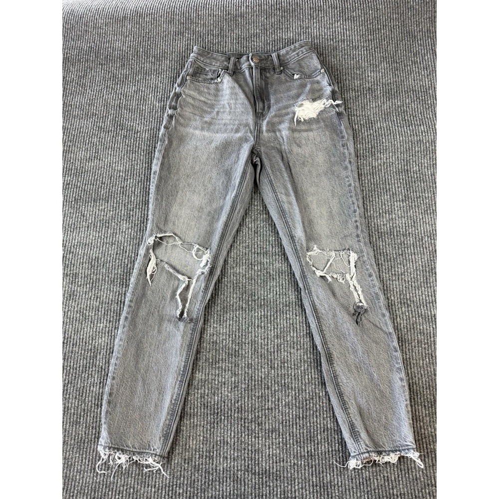 American Eagle Strigid Distressed Mom Jeans Women's Size 0 Gray Charcoal Denim
